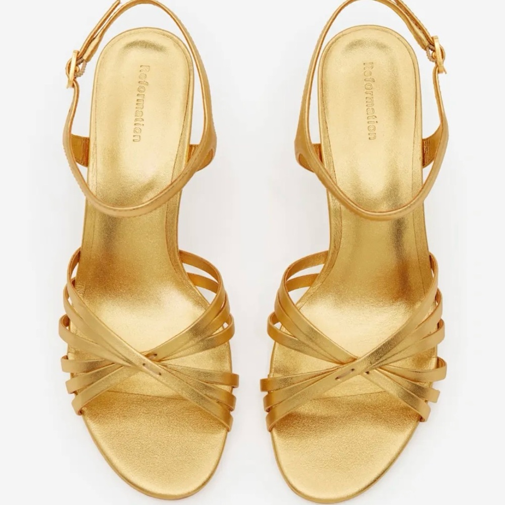 Reformation paloma heeled sandal - vintage gold 7.5 NWT in box